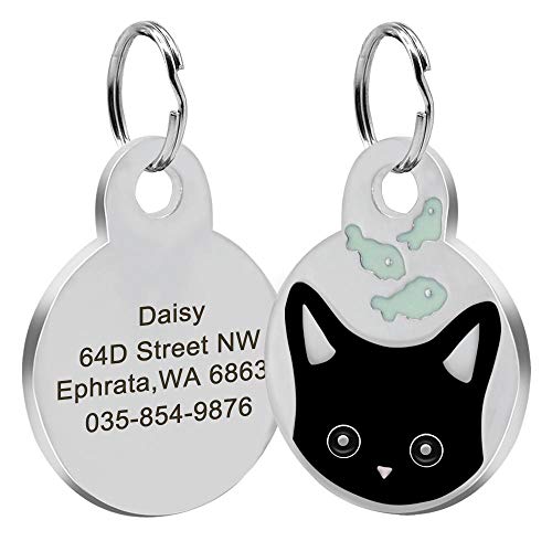 Namensschild Hundemarke Runde Personalisierte Hundemarke Personalisierte Katze Gravierte Namensschilder Edelstahl Niedliche Katzengesichts-ID-Tags Für Kleines Mittleres Haustier Anti Lost-Negro von EUSFIYY