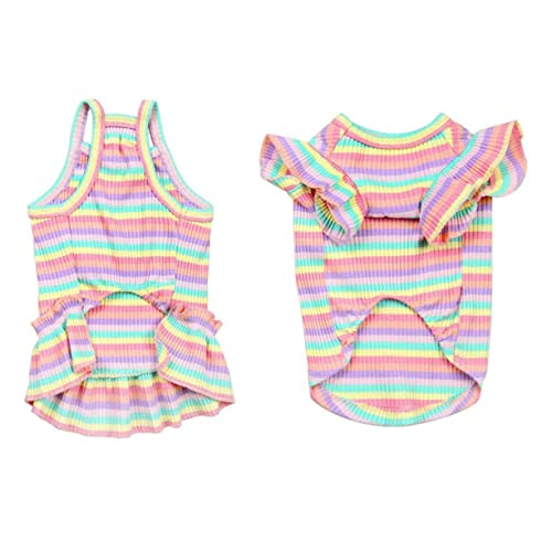 2-teiliges Haustier-Kleid für den Sommer, Sommer-Outfits für kleine Mädchen, Rüschenkleid, Sommerweste für Hunde, buntes Kleid, Tankini-T (Rosa S) von EUTYRG