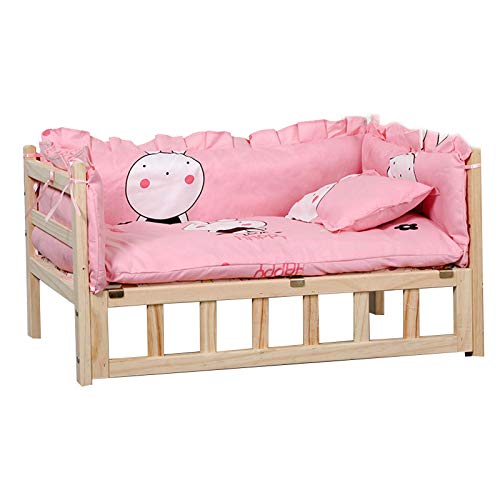 EUTYRG Erhöhtes Hundebett aus Holz mit Kiefernrahmen, Rosa, 1 m von EUTYRG