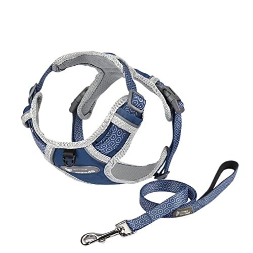 Haustier-Hundegeschirr, Hundegeschirr, kein Ziehen, reflektierendes Hundewestengeschirr, verstellbar, atmungsaktiv, Haustiergeschirr für kleine und mittelgroße Hunde (blaues Set M) von EUTYRG