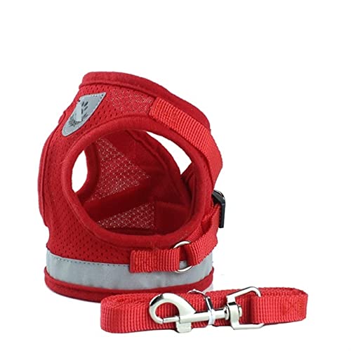 Hundegeschirr aus Nylon, Hundegeschirr und Leine, Set mit reflektierenden Westen für kleine Haustiere, Welpen und Katzen, atmungsaktives Netzgeschirr (rot, XL) von EUTYRG