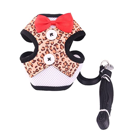 Hundegeschirr mit eleganter Schleife, Hundehalsbänder, Krawatte, Zugseil, verstellbares Haustiergeschirr für kleine und mittelgroße Hunde, Katzenbrust (Leopard L) von EUTYRG