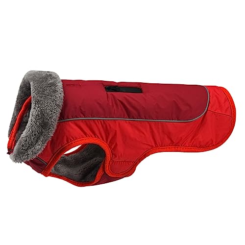 Hundekleidung mit Pelzkragen, Winter- und Herbstkleidung, warmer Katzenpullover, Welpen-Outfits, Welpenjacken, Weihnachtspullover, Mäntel, Kleid (Rot, S) von EUTYRG