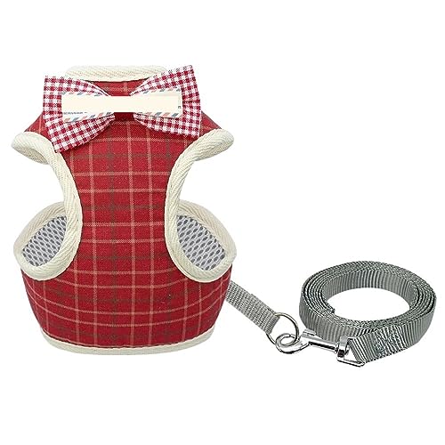 Katzengeschirr und -Leine mit Schleife, verstellbares Welpengeschirr, Katzenleine, Kleidungsweste, Nylonnetz, Kätzchenhalsband für Katzen (Rot S, passend für Katzen 1,5_4 kg) von EUTYRG