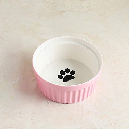 EUYIMOMO futternapf Katze,Bambus Keramik Haustier Schüssel, Doppel Schüssel Wasser Schüssel Schüssel Halter Haustier Schüssel-2 rosa Pfotenabdrücke + Holzständer von EUYIMOMO