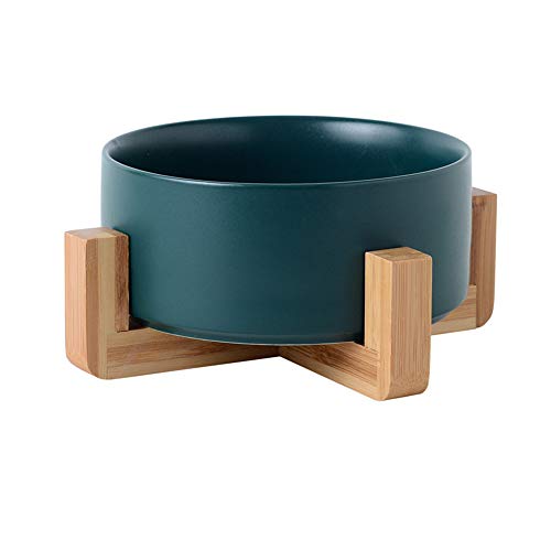 EUYIMOMO futternapf Katze,Keramik Doppelschüssel Pet Bowl, Holzständer Pet Bowl-Grün Mittel + Holzständer von EUYIMOMO