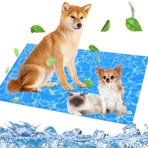 EUZLABBY Kühlmatte für Hunde, Blau L 90 x 50 cm Kühlmatte Hunde,Selbstkühlende Kissen,Ungiftiges Gel,bleibt länger kalt,Kühl Hundedecke,bietet kühlung für Hunde und Katzen,langlebiger – Kratzfest. von EUZLABBY