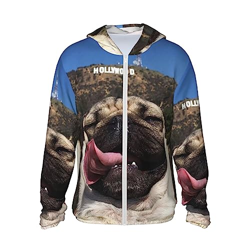 Mops Hund Bedruckter Sonnenschutz Hoodie Sonnenschutz Kleidung Leichte Jacken Shirt Langarm von EVANEM