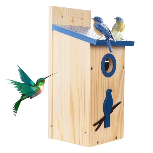 EVER FLORE Zedern-Vogelhaus mit Raubfischschutz, hängendes Vogelhaus für Kolibri, Blauvögel, Küken, Holz-Nistkasten für den Außenbereich, Garten, Terrasse, Heimdekoration (Blau) von EVER FLORE