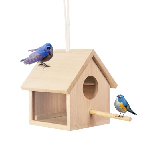 EVER FLORE Vogelhaus 100% Zeder Naturholz Hängend Vogelhaus Bluebird Zaunkönig Schwalbe, Holz Nest Box Vogelkäfig Haustier Hütte Vogelnest Outdoor Garten mit Lanyard für die Betrachtung Terrasse & von EVER FLORE