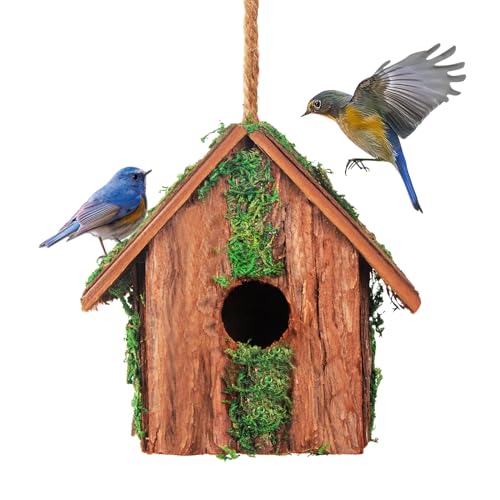 EVER FLORE Vogelhaus 100% Zeder Naturholz Hängend Vogelhaus Bluebird Zaunkönig Schwalbe, Holz Nest Box Vogelkäfig Haustier Hütte Vogelnest Outdoor Garten mit Lanyard für die Betrachtung Terrasse & von EVER FLORE