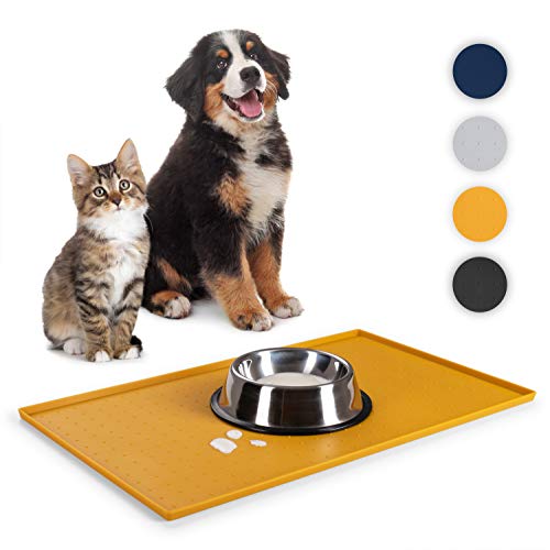 Everanimals Napfunterlage Katzen 30x50 cm - Napfunterlage Hund mit erhöhtem Rand - wasserdichte Hundenapf Unterlage - Katzenmatte aus 100% Silikon - Futtermatte Katzen - Unterlage Hundenapf in Gelb von EVERANIMALS