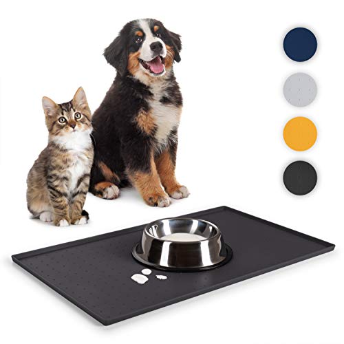 Everanimals - rutschfeste Napfunterlage Hund Katzen mit erhöhtem Außenrand - Silikonmatte Fressnapf-Unterlage, Hundenapf Unterlage, 50x30cm, schwarz von EVERANIMALS