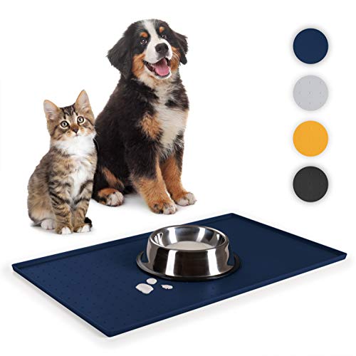 Everanimals - rutschfeste Napfunterlage Hund Katzen mit erhöhtem Außenrand - Silikonmatte Fressnapf-Unterlage, Hundenapf Unterlage, 50x30cm, blau von EVERANIMALS