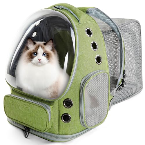 EVERMOW Katzenrucksack-Träger, Katzenblasen-Rucksack, erweiterbar für kleine Katzen, Hunde bis zu 6,8 kg, großer Platz & atmungsaktiver Haustier-Rucksack für Reisen, Wandern (quadratisch erweiterbar, von EVERMOW