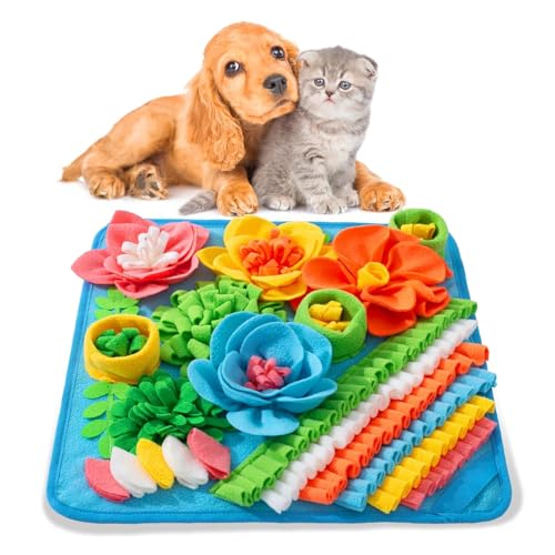 EVERZONE Hundespielzeug Ablenkung, 40 cm, Igel-Schnüffelmatte mit quietschenden Pilzen, tragbare Puzzledecke für langsames Füttern, Stressabbau und Futtersuche – Blau von EVERZONE