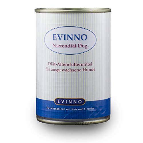 Evinno Nierendiät Dog 400g Dosen zur Unterstützung der Nierentätigkeit von Hunden bei chronischer Niereninsuffizienz Schonkost Nassfutter (12x400g) von EVINNO