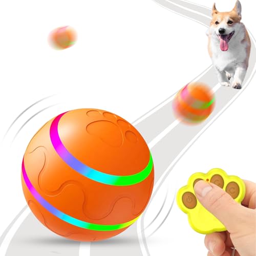 EVISTR Interaktives Hunde Katzen Ball Spielzeug - Automatisch rollender Tennisball Spielzeug mit LED-Licht Blinkender Fernbedienung für Welpen Kleine Mittelgroße Hunde Katzen von EVISTR