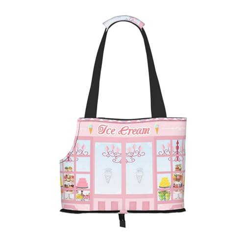 Ice Cream Store Rosa Tragbare Haustiertragetasche - Stilvolle Hundetasche & Katze Reisetasche Faltbare Haustier Handtasche für Kleine Hunde, Katzen & Andere Kleine Haustiere von EVIUS