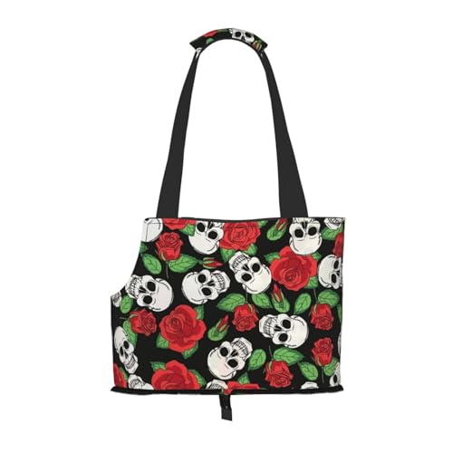 Schädel und Rosen Tragbare Haustier Tragetasche - Stilvolle Hund Tote & Katze Reisetasche Faltbare Haustier Handtasche Für Kleine Hunde, Katzen & Andere Kleine Haustiere von EVIUS