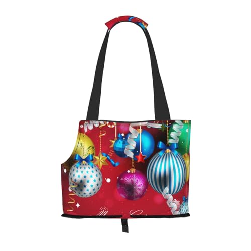 Tragetasche mit Weihnachtsball-Aufdruck für Haustiere, Welpen, Hunde, Schultertasche, für U-Bahn, Einkaufen, Wandern, Reisen von EVIUS