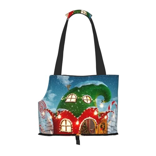 Weihnachten Schnee Haus Tragbare Haustier Tragetasche - Stilvolle Hund Tote & Katze Reisetasche Faltbare Haustier Handtasche Für Kleine Hunde, Katzen & Andere Kleine Haustiere von EVIUS