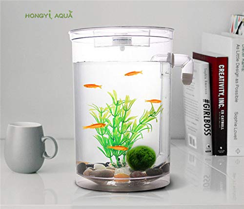 Aquarium/Aquarien Kunststoff Faule Aquarette Kleine Aquarium Mini Goldfischschüssel Quadratische Fischtank Runde Fischtank Ökologisch Fischbund Rransparen Desktop-Aquarium (Color : Round Fish Tank, von EVSER