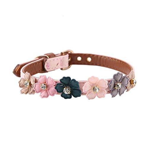 EVTSCAN Flower with Diamond Pet Cat Hundehalsband Verstellbare Hundefliege aus PU-Leder(A-Rosa) von EVTSCAN