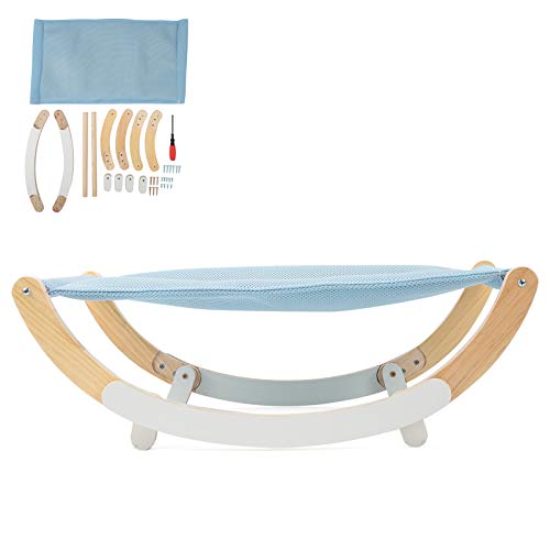 EVTSCAN Katzenruhe Sitz Barsch Fenster Hängematte, Indoor Cat Schaukelstuhl Holzrahmen Hängematte Schlaf Schaukelbett Katze Möbel Spielzeug(Blue) von EVTSCAN