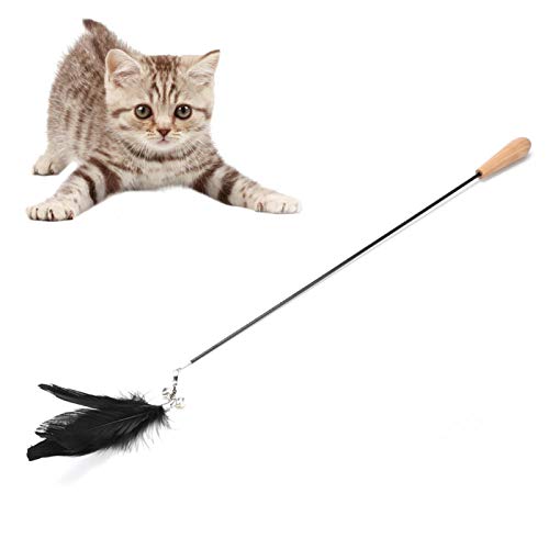 EVTSCAN Kunststoff Schwarz Teleskop Haustier Katze Lustiger Teaser Dangler Rod Stick mit Federglocke Interaktives Trainingsspielzeug von EVTSCAN