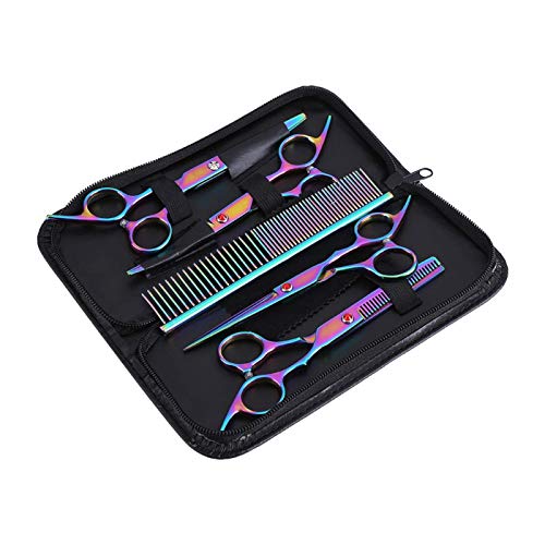 EVTSCAN Pet Grooming Scissors Kit, 7 PCS Edelstahl Professional Pet Trimmer Kit, Dog Cat Friseur Scherset von EVTSCAN