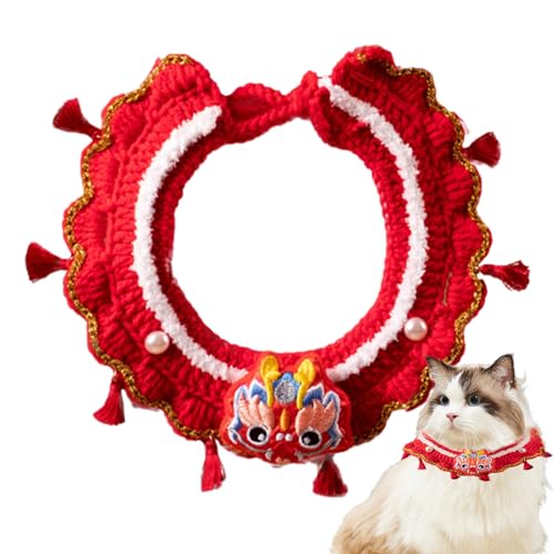 EWFAS Mond-Neujahrs-Hundeschal, Frühlingsfest-Hundeschal,Rote verstellbare Drachen-Jahres-Hundeschals Lucky | Lunar New Year Supplies handgestricktes Haustierkostüm für Hunde, Katzen, Hasen von EWFAS