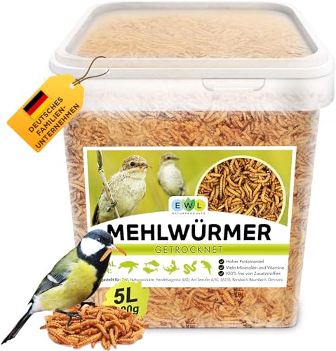 Mehlwürmer getrocknet 5 ltr. Insektensnack für Vögel, Fische, Schildkröten, Nager und Reptilien EWL Naturprodukte (800g) von EWL Naturprodukte