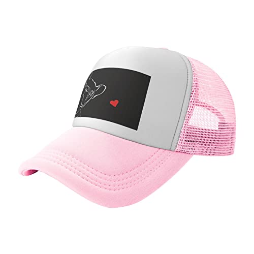 French Dog Trucker Hat Pink: Modische Baseballkappe für Erwachsene, tägliche Outdoor-Aktivitäten, Reisen von EWMAR