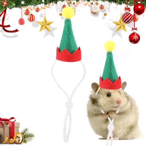 EWOKE Kleines Tier-Weihnachtskostüm,Verstellbare Hase Rot Grün Mütze | Meerschweinchen-Weihnachtsmann-Mütze, kleine Haustiere, Weihnachtskleidung, Zubehör für Hamster, Hase, Chinchilla, Igel von EWOKE