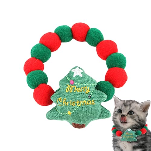 EWOKE Weihnachtsbaum Hundehalsband,Weiche Halskette mit Weihnachtsbaum-Haustieren - Rot-grünes Pelzkugelhalsband, Weihnachten, Halloween, Neujahr, Geschenk für Hund, kleines Haustier von EWOKE