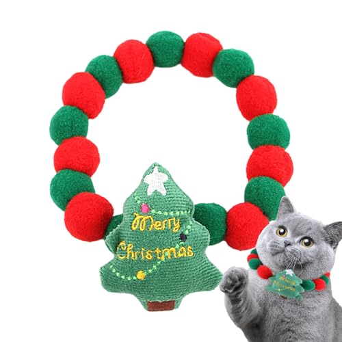 EWOKE Weihnachtsbaum Hundehalsband | Halskette für Katzen und Hunde,Rot-grünes Pelzkugelhalsband, Weihnachten, Halloween, Neujahr, Geschenk für Hund, kleines Haustier von EWOKE