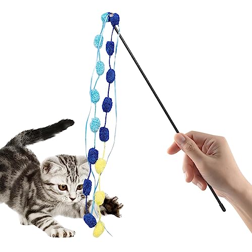 Katzen-Teaser-Stick - Buntes Katzen-Angelspielzeug mit Glocke | Katzenstockspielzeug für Hauskatzen, Kätzchen, Katzenschnurspielzeug, Angelrute, Katzenspielzeug für gelangweilte Hauskatzen, Jagd Ewoke von EWOKE