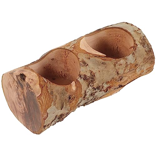 Haustier-Holznapf doppelt Futternapf für Hamster Kaninchen Nuggets Vlies Heu Huhn Chinchilla Futtertrog Hamster Futtertrog Chinchilla-Accessoire Chinchillaschale aus Holz Apfelholz EXAOMBLE von EXAOMBLE