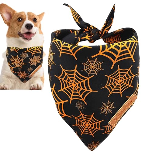 Halloweenschal, zweilagig, für Hunde | Bandana-Kostüm für Hunde, Dreiecksschal, Halloween-Kostüme für Kätzchen, Spinnennetz, bedruckt Exbert von EXBERT