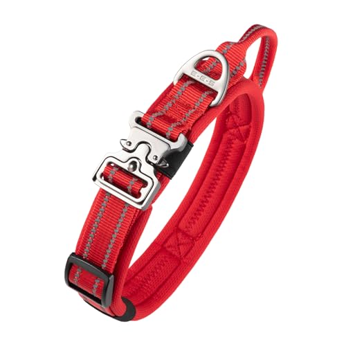 EXCELLENT ELITE SPANKER Dickes Nylon Hundehalsband weich gepolstert reflektierende einstellbare Haustierhalsband mit Heavy Duty Metall Schnellverschluss Schnalle für kleine mittlere große Hunde(RED-M) von EXCELLENT ELITE SPANKER