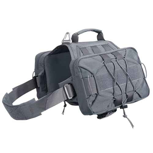 EXCELLENT ELITE SPANKER Dog Pack Hundesatteltasche Rucksack für Camping, Wandern, mittelgroße und große Hunde mit 2 geräumigen Seitentaschen (M, Grau) von EXCELLENT ELITE SPANKER