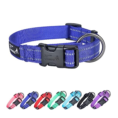 EXCELLENT ELITE SPANKER Klassisches, reflektierendes Hundehalsband, atmungsaktives Nylon, Haustierhalsband mit Schnalle, verstellbar für kleine, mittelgroße Hunde, Spazierengehen, Training (blau-XL) von EXCELLENT ELITE SPANKER