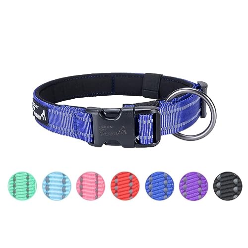 EXCELLENT ELITE SPANKER Klassisches, reflektierendes Hundehalsband, weich gepolstertes Nylon, Haustierhalsband mit Schnalle, verstellbar für kleine, mittelgroße Hunde, Rot, Blau (Blau-L) von EXCELLENT ELITE SPANKER