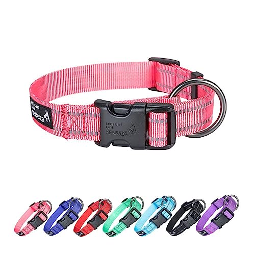 EXCELLENT ELITE SPANKER Klassisches reflektierendes Hundehalsband Atmungsaktives Nylon Haustier Halsband mit Schnalle Verstellbar für kleine mittelgroße Hunde Spaziergänge Training (S, Rosa) von EXCELLENT ELITE SPANKER