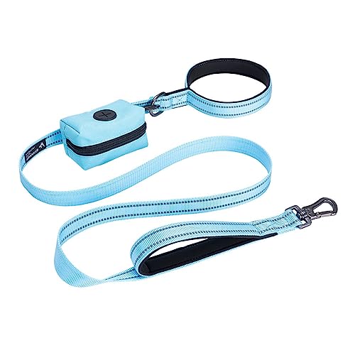 EXCELLENT ELITE SPANKER Reflektierende Nylon Hundetrainingsleine Starke haltbare Hundeleine 5 Fuß lang 1" breit mit Poop Bag Halter für kleine und mittlere Hunde（Hellblau） von EXCELLENT ELITE SPANKER