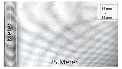 EXCOLO verzinkter Volieren Draht, 4eck-Gitterdraht, Viereck-draht, Drahtgitter 100 cm hoch Käfig oder Zaun für Hasen, Nagetiere, Vögel oder andere Kleintiere. (Maschen 16 x 16 mm, Länge 25 m) von EXCOLO