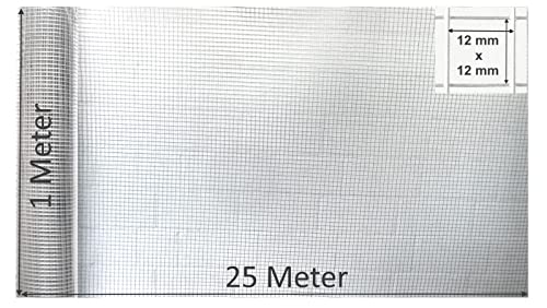 EXCOLO verzinkter Volieren Draht, 4eck-Gitterdraht, Viereck-draht, Drahtgitter 100 cm hoch als Käfig oder Zaun für Hasen, Nagetiere, Vögel oder andere Kleintiere. (Maschen 12 x 12 mm, Länge 25 m) von EXCOLO