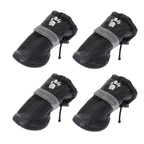 4 Stück Haustier wasserdichte Schuhe im Freien Pfoten Haustierstiefel hundeschuhe Dog Shoes Rutschfester Regenstiefel rutschfeste Regenschuhe für Welpen Polyester Black EXHUMKY von EXHUMKY