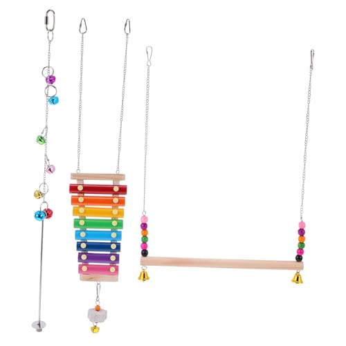 EXHUMKY 1 Satz 3 STK Spielzeugset holzbohle holzstangen Holzperch Huhn Bird Toys Ara Papagei Käfig coop Futterspender Küken Henne Hühnerschaukelbarsch hölzern von EXHUMKY